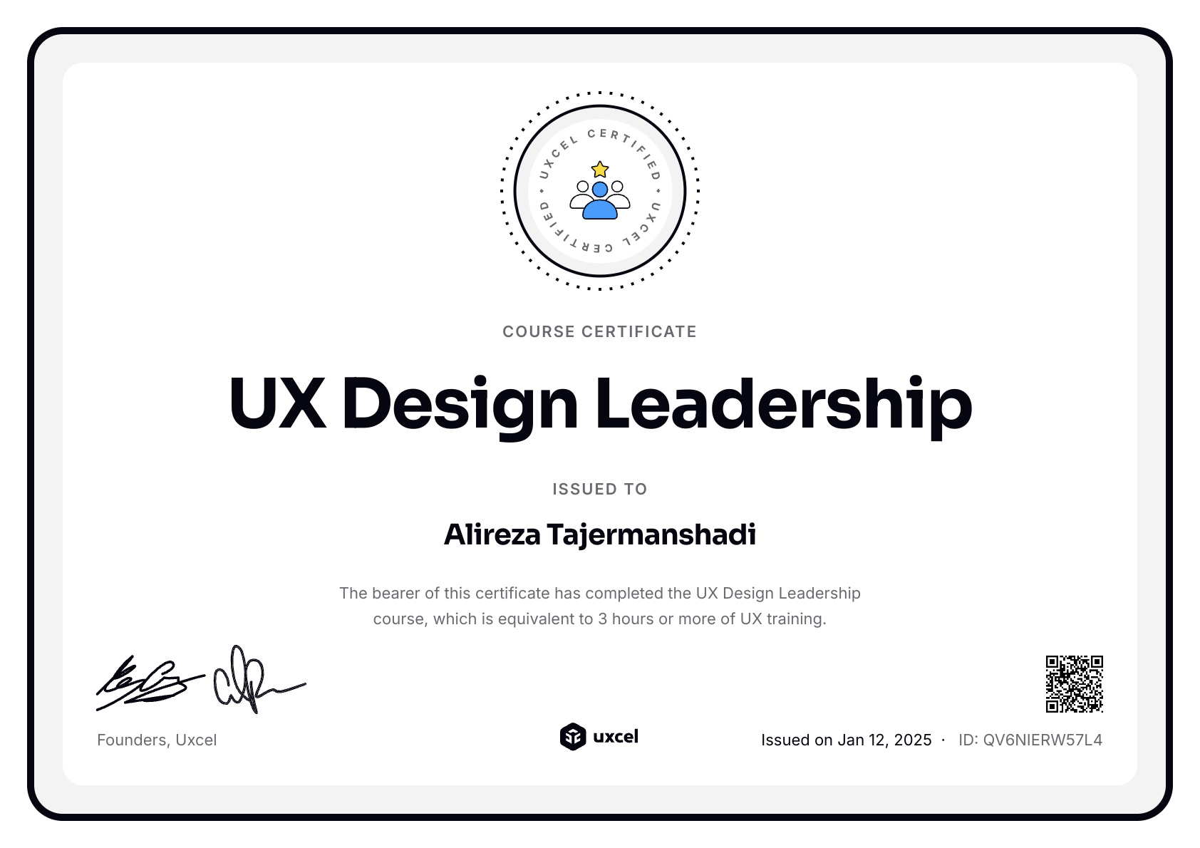 Ali Tajer's certificate